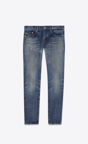 Low-waisted skinny jeans in faded blue denim